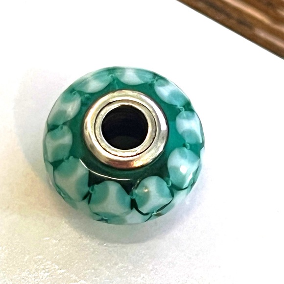 Genuine Pandora Murano Glass Bead "Teal Lattice" Faceted - 791625 - retired - Picture 8 of 8